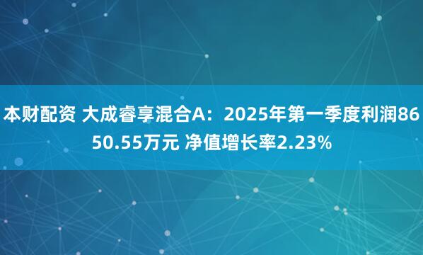 本财配资 大成睿享混合A：2025年第一季度利润8650.55万元 净值增长率2.23%
