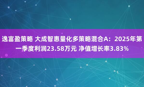 逸富盈策略 大成智惠量化多策略混合A：2025年第一季度利润23.58万元 净值增长率3.83%