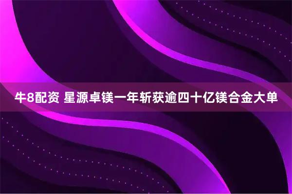 牛8配资 星源卓镁一年斩获逾四十亿镁合金大单
